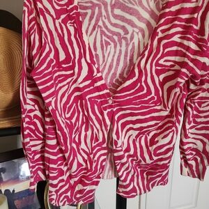 LOFT Pink and White Zebra Print Cardigan
